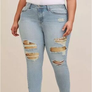 High-Rise Straight Vintage Stretch Mid-Rise Sequin Backed Jean